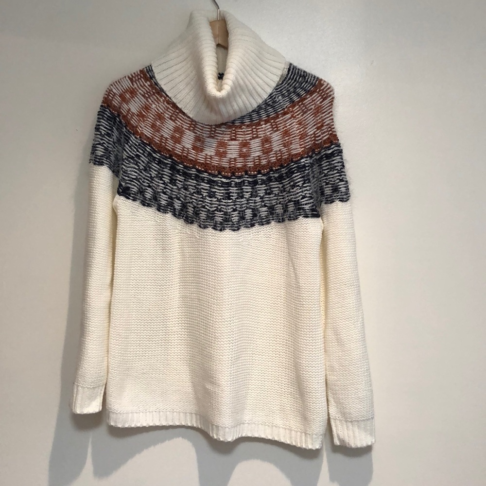 VENUS Knit Sweater Cowl Neck terracotta navy and cream color size medium